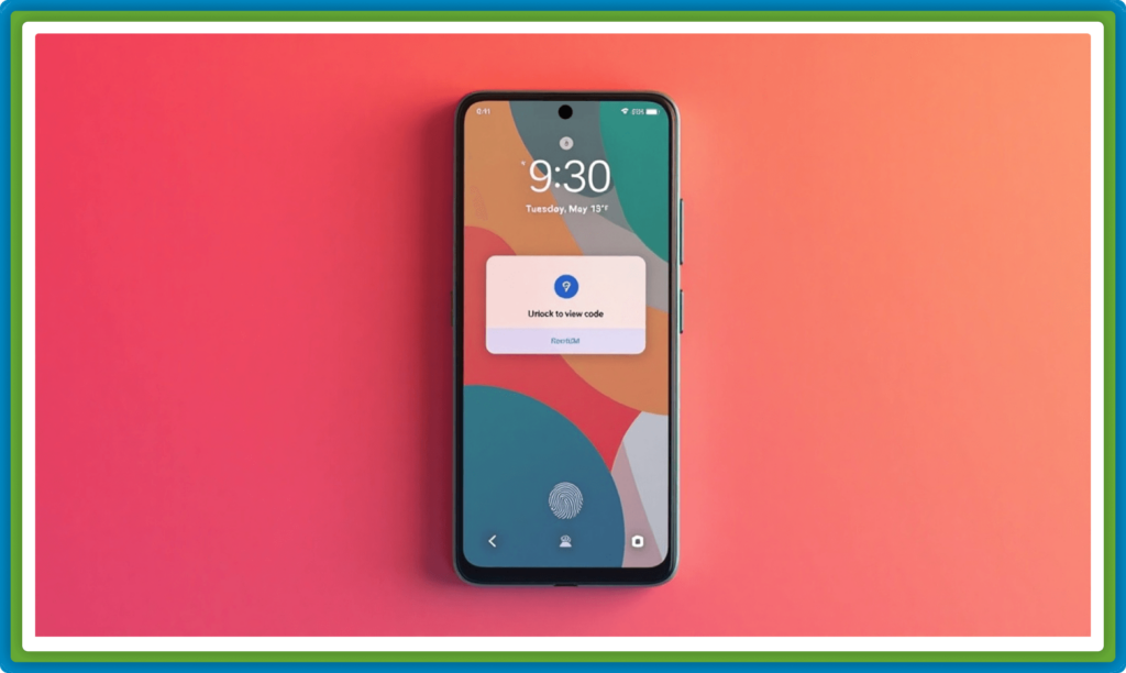 Smartphone displays a lock screen with "Unlock to view code."