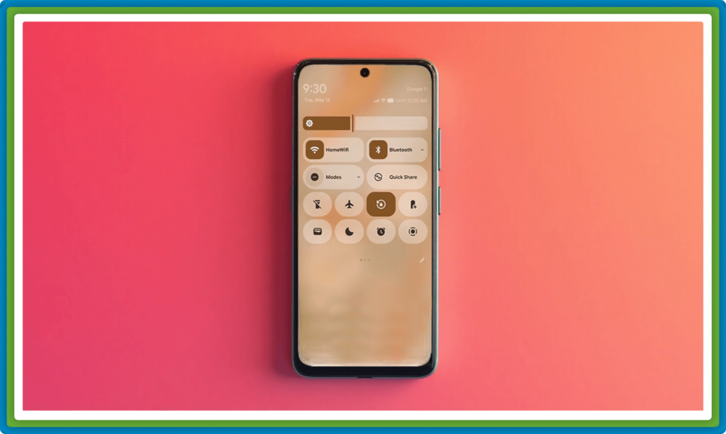 
Smartphone displaying a control panel with various settings.