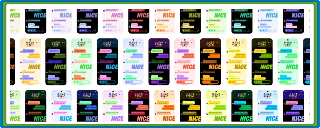Smartphones display chat bubbles with the word "NICE".