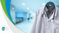 Doctor's white coat and stethoscope in a hospital.